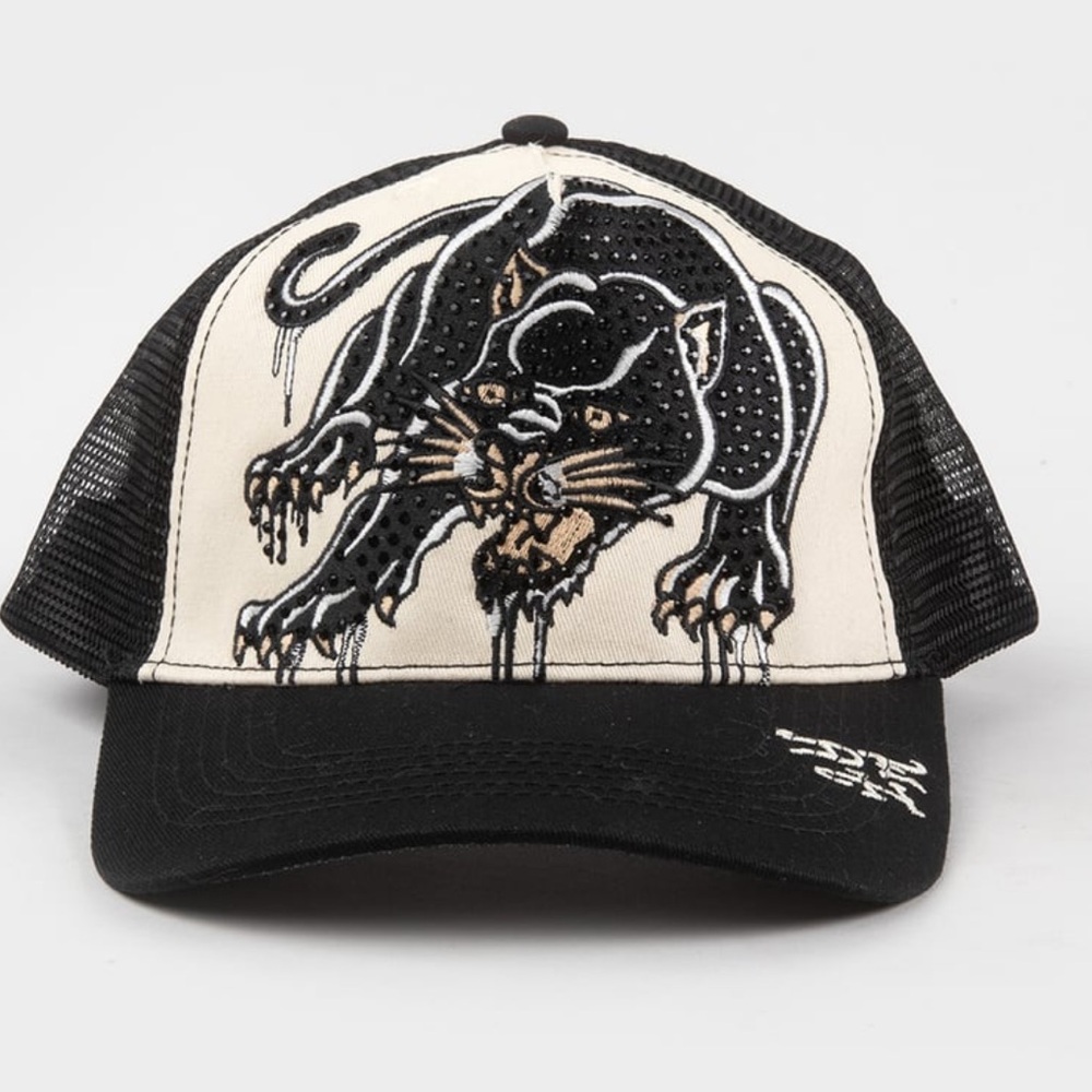 Ed Hardy Black Panther Rhinestone Mesh Hat